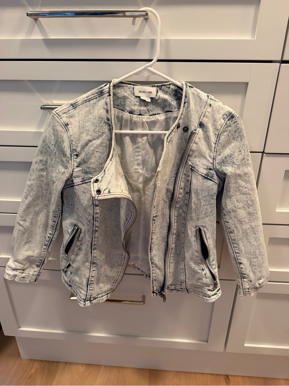 Helmut Lang Light Acid Wash Denim Jacket in Faded Gray-White